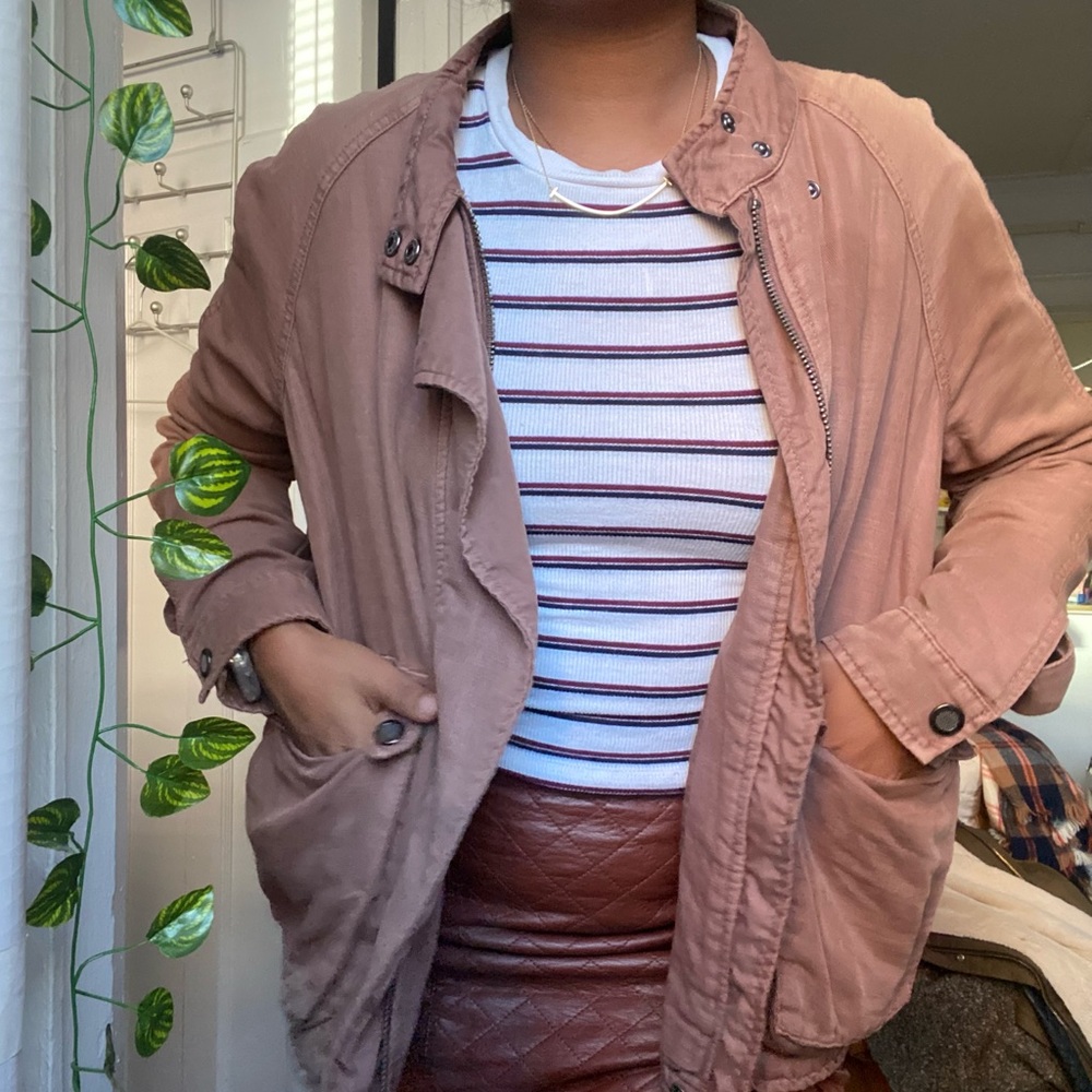 Free People Dusty Brown Bomber-Style Jacket - Picture 2 of 3